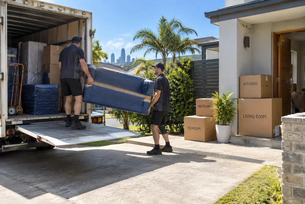 Gold Coast house removalists loading furniture at a residential driveway