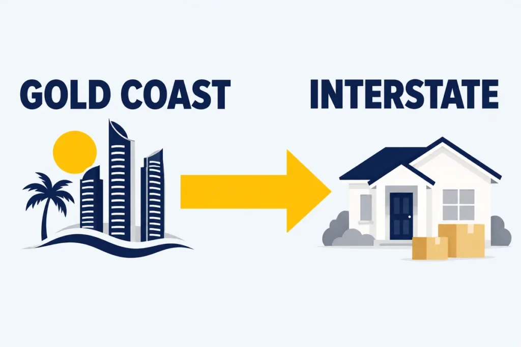 Illustration showing a move from the Gold Coast to an interstate home